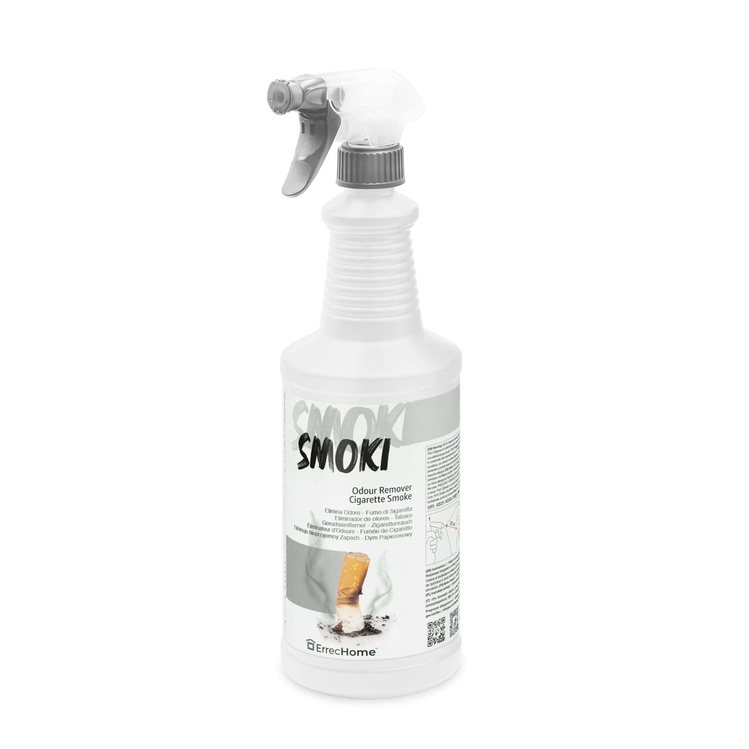ERRECHOME Smoki, Smoke Odour Eliminator, Compatible with Fabrics and Hard Surfaces, 1 L Bottle