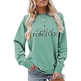 HIQUPN Christian Sweatshirt Women Not Perfect Just Forgiven Sweatshirts Religious Faith Shirts Long Sleeve Pullover Tops
