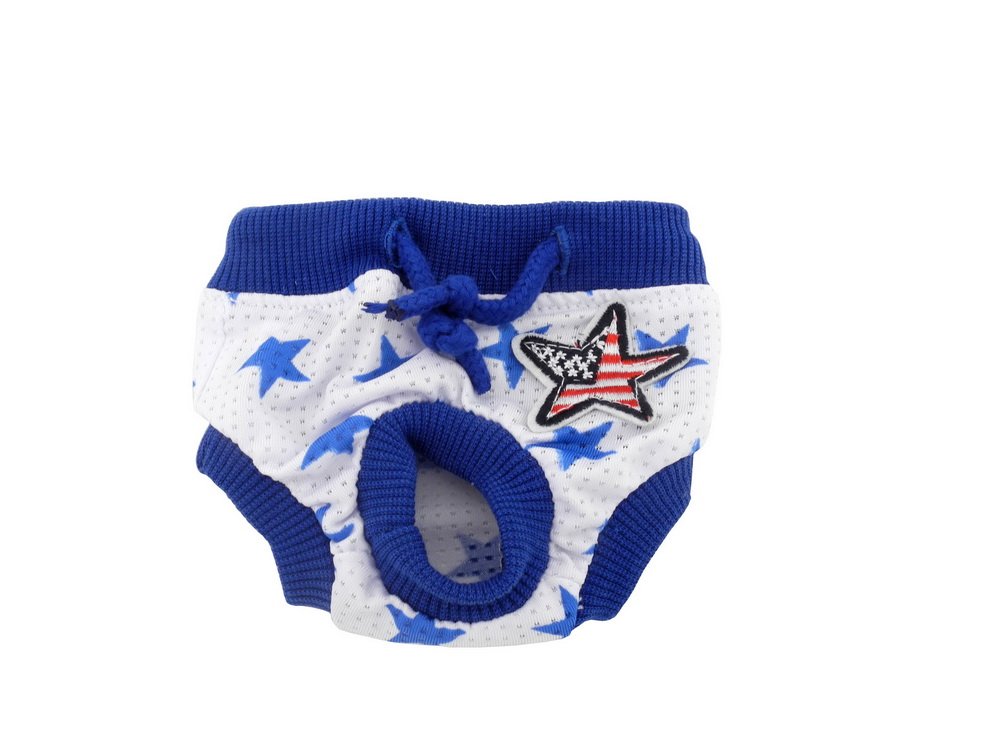 SMALLLEE_LUCKY_STORE Pet Dog Diaper Female Nappies for Male Reusable Doggy Pants Diapers Star Pattern Puppy Short Panty Diaper Blue White M