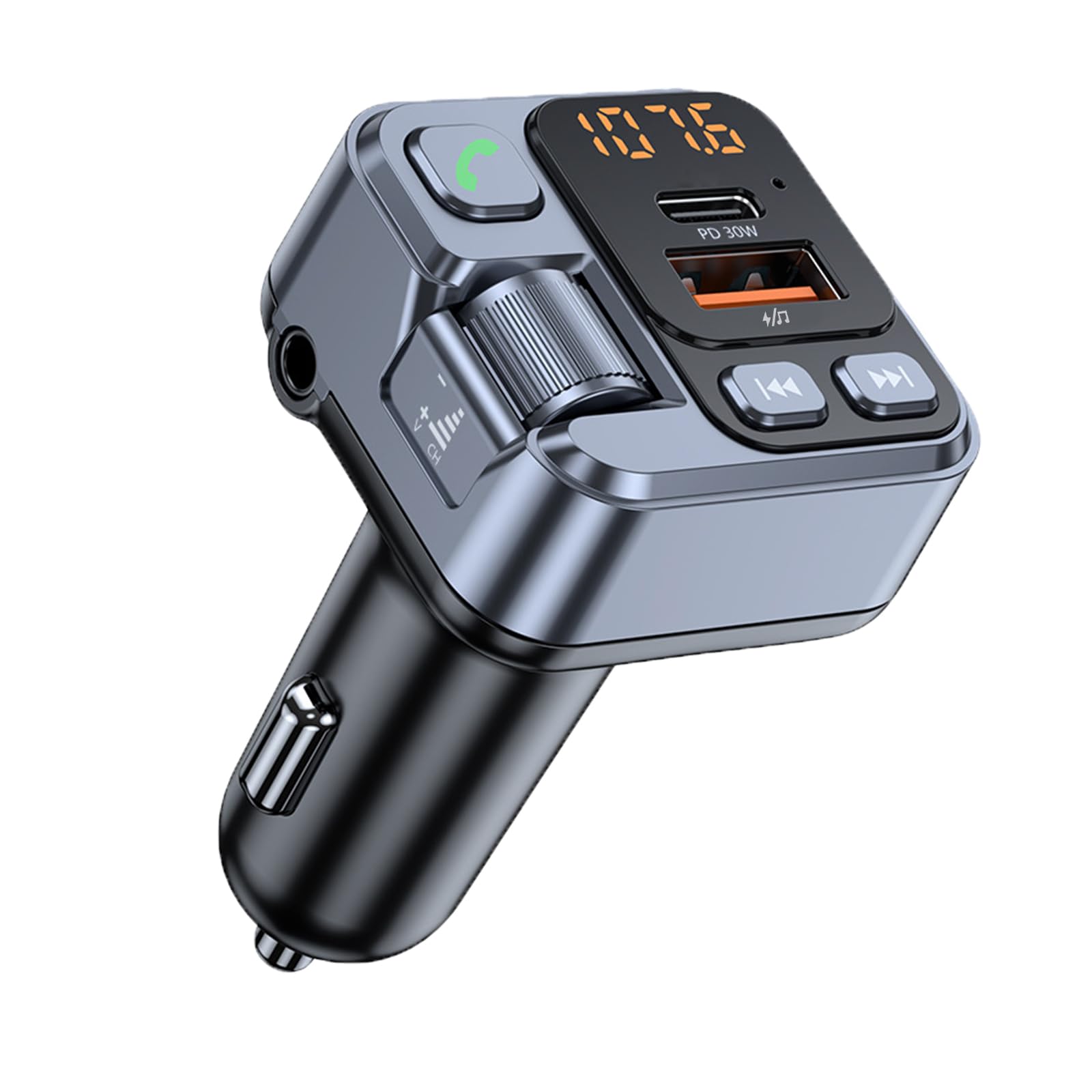 Bluetooth Radio Adapter for Car - Bluetooth 5.1 FM Transmitter with PD 30W USB-C Car Charger - Supports Wireless Music Player, Hands Free Calling, Aux Audio Input