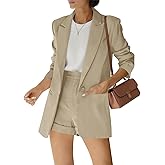 Women's 2 Piece Open Front Long Sleeve Blazer and Solid Short Pants Suit Sets