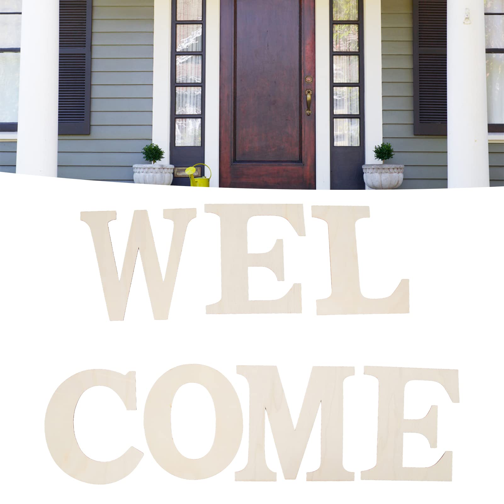 Large Wooden Letter Welcome Wood Letters, Welcome Cutout Wood Sign with 7 Piece Welcome Wood Letters Unfinished Wooden Sign Cutouts Rustic Wooden Welcome Decoration for Home Bar