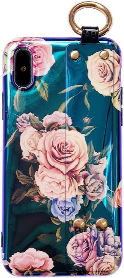 iPhone Xs Case for Girls Women, Ebetterr iPhone Xs Hand Strap Case Slim Fit Shockproof Flexible Soft TPU Bumper Silicone Rubber Protective Cover Holder Kickstand Phone Case for iPhone Xs-Rose