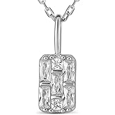 Namomi Sterling Silver Cubic Zirconia Rectangle Pendant Necklace for Women - Rhodium Plated Geometric CZ Necklace with Baguette and Princess Cut Stones