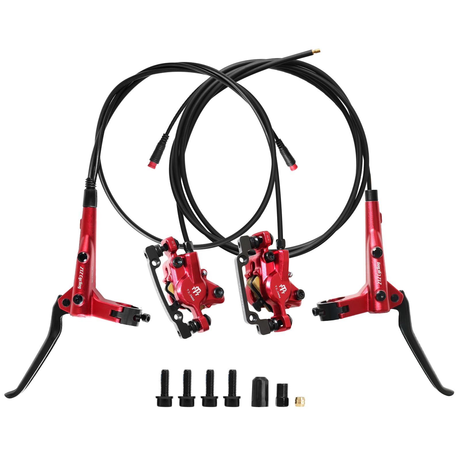 Photo 1 of Exceedhub E-Bike Hydraulic Disc Brake Set, 2-PIN 2-Pistons Electric Power-Off Hydraulic Brakes Set, Left Front 950mm Right Rear 1880mm Pre-Bled with Mineral Oil Brakes Kit for eBike, MTB, Scooters