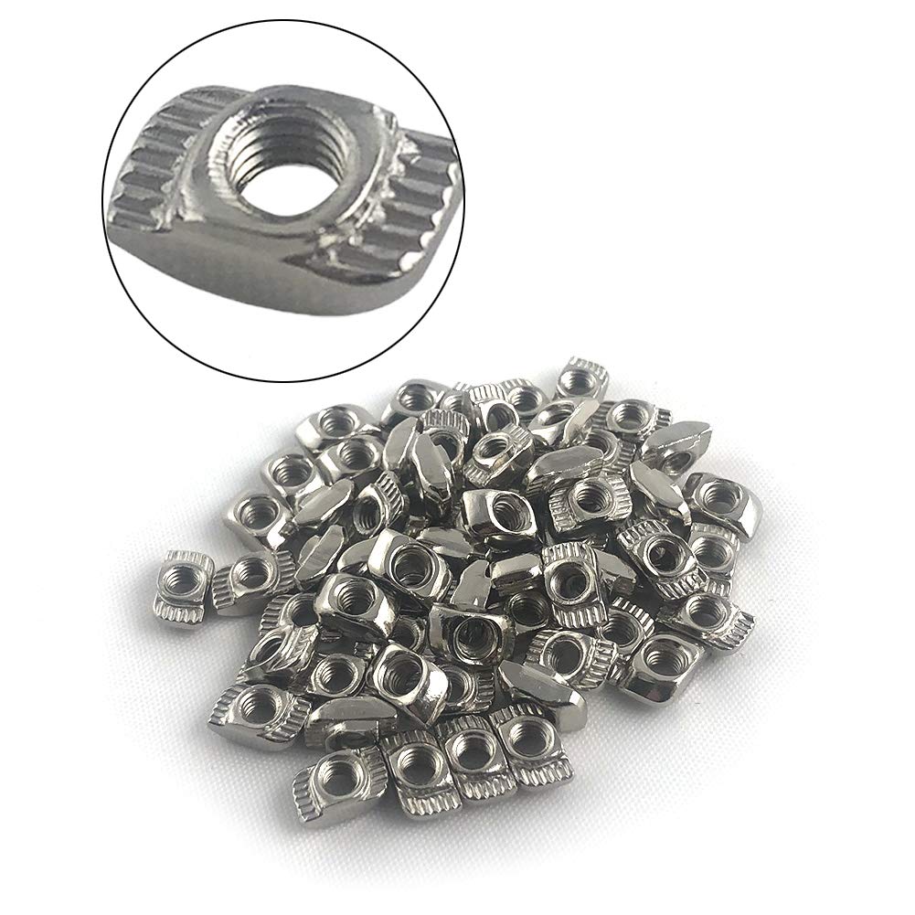 QWORK® 100 Pack M4 T-nut, Nickel-Plated Carbon Steel T Slot Nut, Hammer Head Fastener Nut