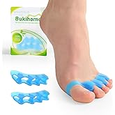 Bukihome Toe Separators, 4 Pair Soft Gel Toe Spacers to Correct Bunions, Toe Stretcher for Therapeutic Relief from Plantar Fasciitis, Foot Pain for Women & Men,Blue+S