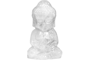 Cheungshing Pocket Stone Baby Buddha Crystal Statue for Home Decoration, Natural Crystal Zen Garden Spiritual Feng Shui Figurine for Religious Decor, Rock Quartz