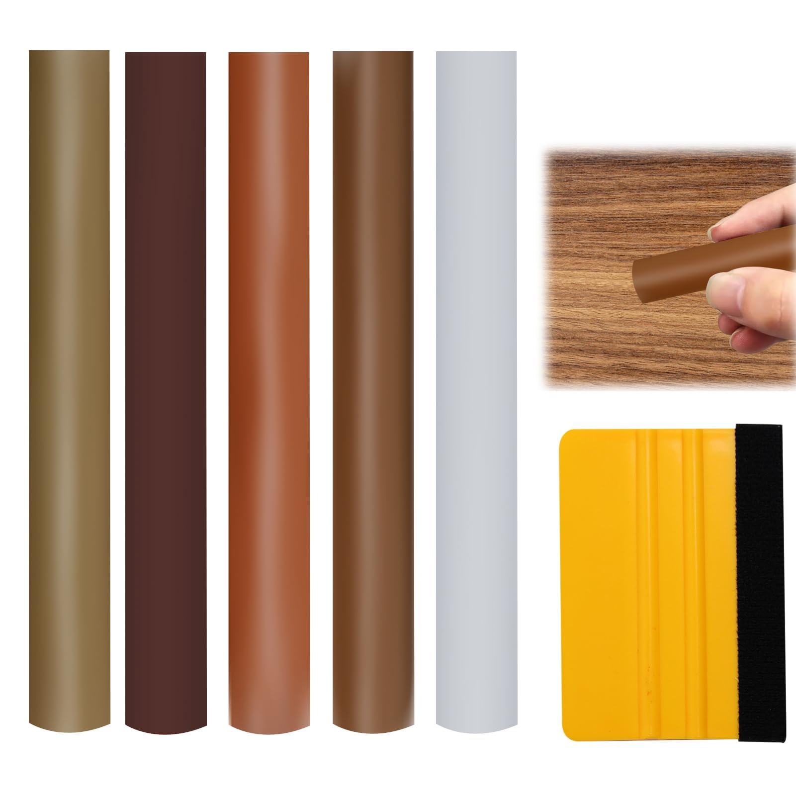 5 Pcs Wax Filler Sticks Kit Wood Touch Up Worktop Furniture Repair Crayons Laminate Counter Wood Scratch Remover with Scraper for Stains Scratches Holes Floor Desks Carpenters