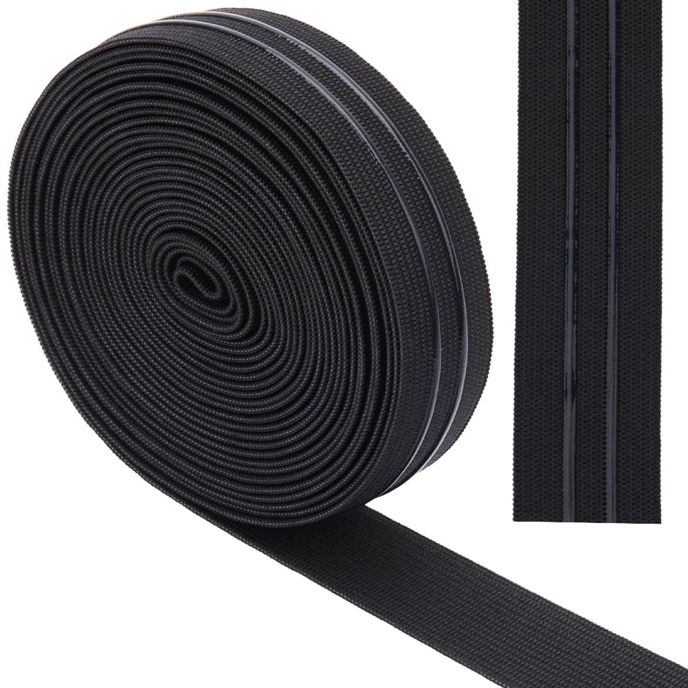 GORGECRAFT 5 Yards 25mm Wide Non-Slip Elastic Ribbon Black Straight Line Silicone Elastic Gripper Band Tape Stretch Rubbers Elastic Straps Belt Waistband for DIY Garment Sewing Crafts Sports Shorts