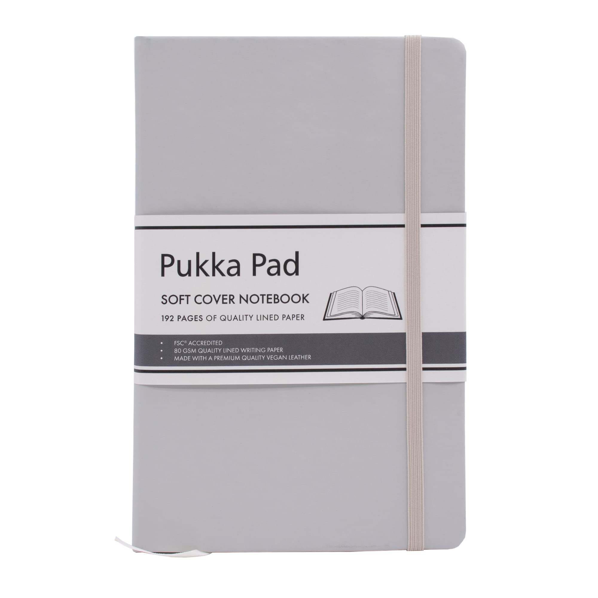 Pukka Pad, Soft Cover Notebook – 192 Pages of 80GSM Acid-Free Lined Paper – Vegan Leather Cover with Inner Pocket, Ribbon Bookmark, and Elasticated Closure – 130 x 210mm,Pebble