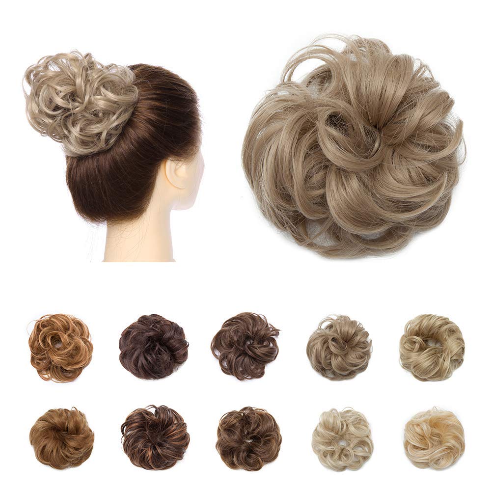 Silk-co Scrunchy Scrunchie Bun Short Messy Hair Bun Donut Hair Updo Hairpiece Ribbon Ponytail Extensions -Ash Blond[25g] — image 1