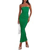 PRETTYGARDEN Women's Ribbed Maxi Bodycon Dress Summer Strapless Tube Y2K Party Club Long Dresses