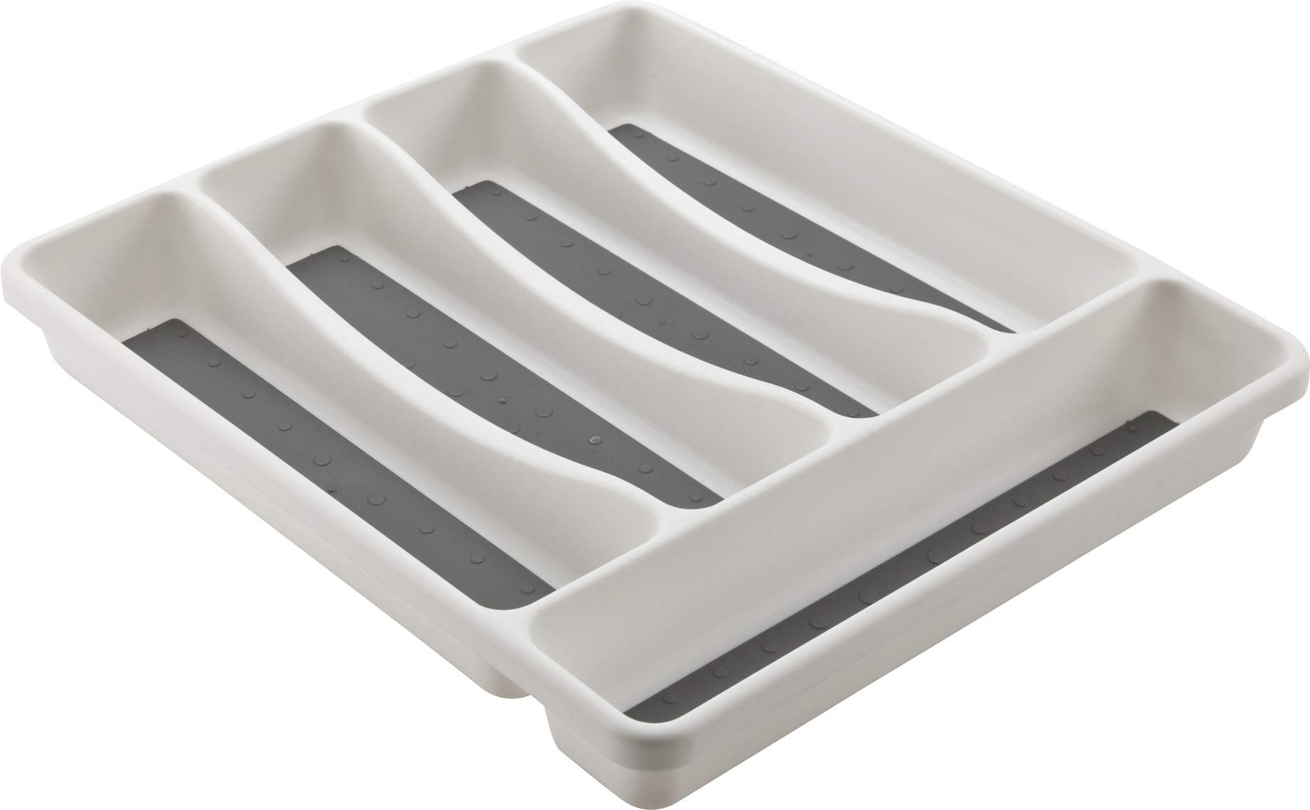 M-Home | Cutlery Tray for Drawer/5 Compartments | Bi-Material White Plastic and Grey Silicone | 31 x 27 x 4.5 cm | Space System | PLS261