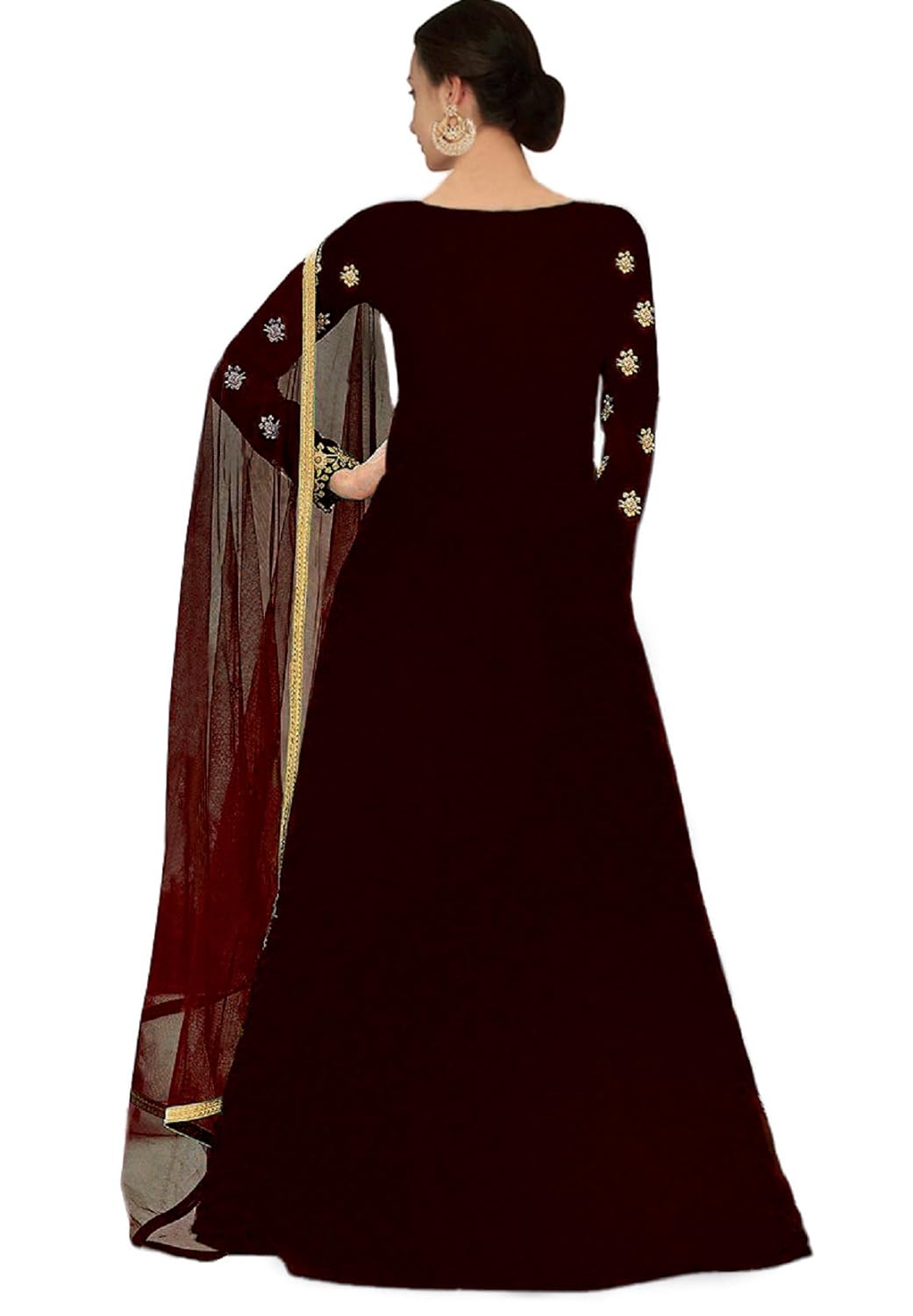 shree impex women's embroidered semi stitched gown (free size)