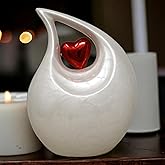 Urns for Ashes Adult Women and Men, Pearl White Teardrop Heart Design Keepsake urn, Burial, Columbarium or Home, Cremation Urns for Human Ashes