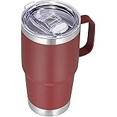 VEGOND 20 oz Tumbler with Handle Lid and Straw, Stainless Steel Insulated Travel Coffee Mug Spill Proof Double Wall Metal Tumbler Cup Keeps Drink Hot and Cold, Wine Red 1 Pack