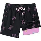 SURF CUZ Mens Swim Trunks with Compression Liner Swim Shorts 7" Swimming Trunks Stretch 7 Inch Swim Suits Quick Dry