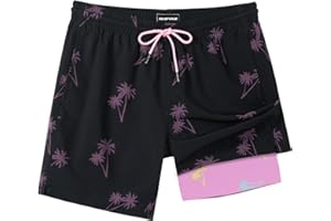 SURF CUZ Mens Swim Trunks with Compression Liner Swim Shorts 7" Swimming Trunks Stretch 7 Inch Swim Suits Quick Dry