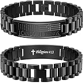 Alissl American Flag Bible Verse Bracelet for Men Cross Inspired Christian Stainless Steel Straps Watch Band Adjustable Link Cross Bracelet Faith Christian Religious Jewelry Gifts Christmas Valentine