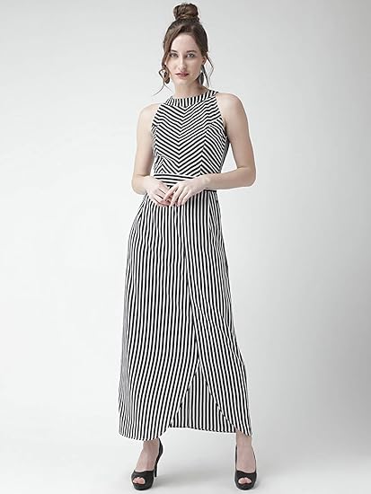 white and black striped maxi dress
