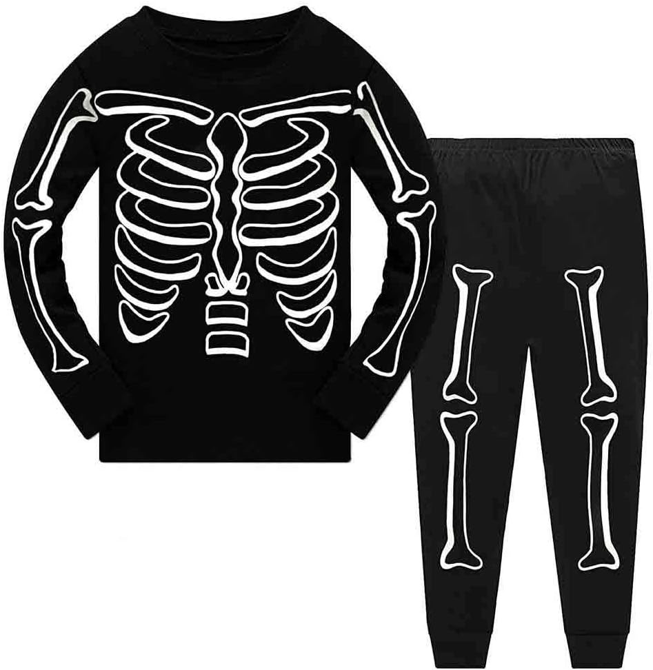 Boys Pyjamas Halloween Costumes for Kids Nightwear Cotton Toddler Clothes Girls Fun Sleepwear Unisex Long Sleeve 2 Piece Outfit PJs Sets 1-12 Years Glow in The Dark Skeleton Bones