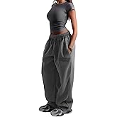 ZAFUL Womens Wide Leg Sweatpants Elastic Waisted Joggers Fashion Baggy Sweat Pants Casual Loose Lounge Pants with Pockets