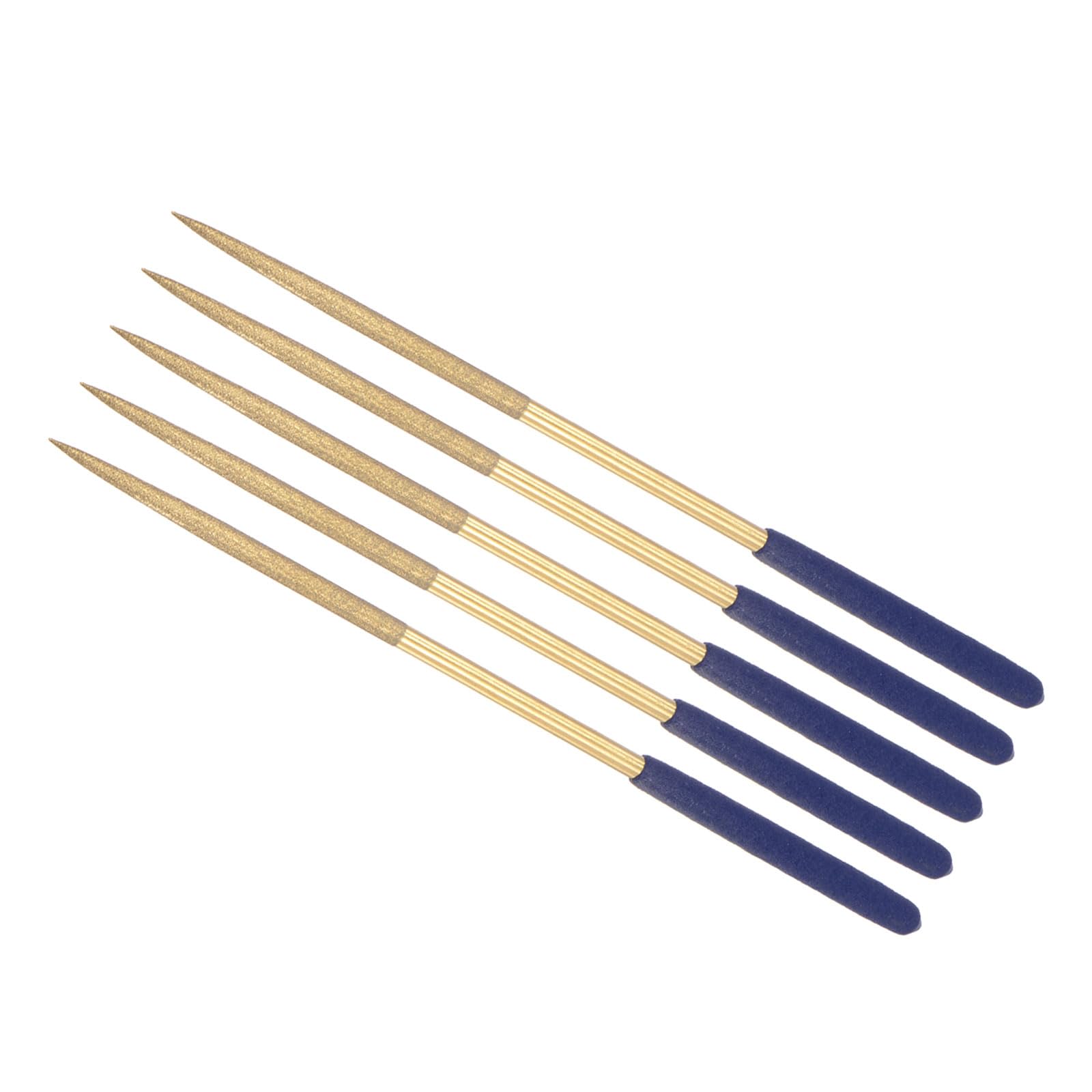 CoCud Diamond Coated Needle File, | 5mm Shank 180mm Length|, Titanium Coated Round Files Sharpening Tool - (Applications: for Metal Glass Stone), 5-Pieces