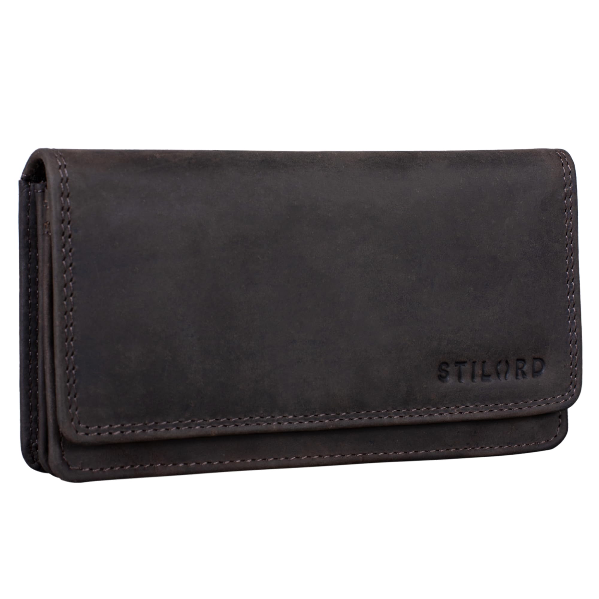 STILORD 'Lotta' Vintage Purse for Women RFID Leather Classic Wallet with RFID Blocker 10 Credit Card Pockets and Gift Box, Colour:Dark - Brown