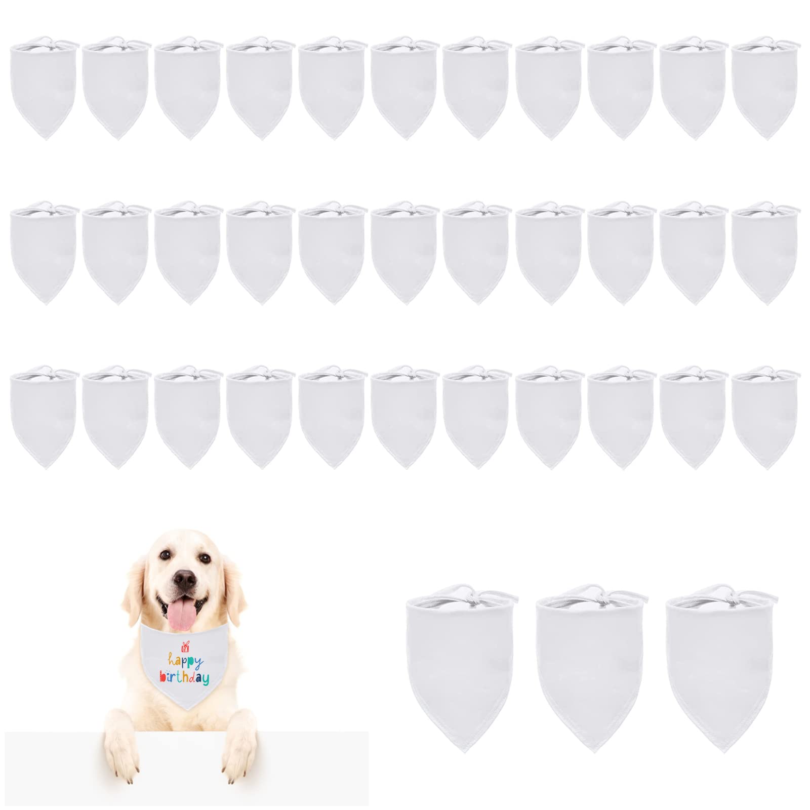 URROMA White Dog Triangle Bibs Scarf, 36 Pcs Blank Dog Bandanas DIY Polyester Dog Bandana for Small Medium Large Dogs