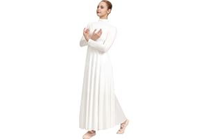 Sanmsoner Women Praise Dance Dress High Neck Long Sleeve Dancewear Worship Liturgical Dress