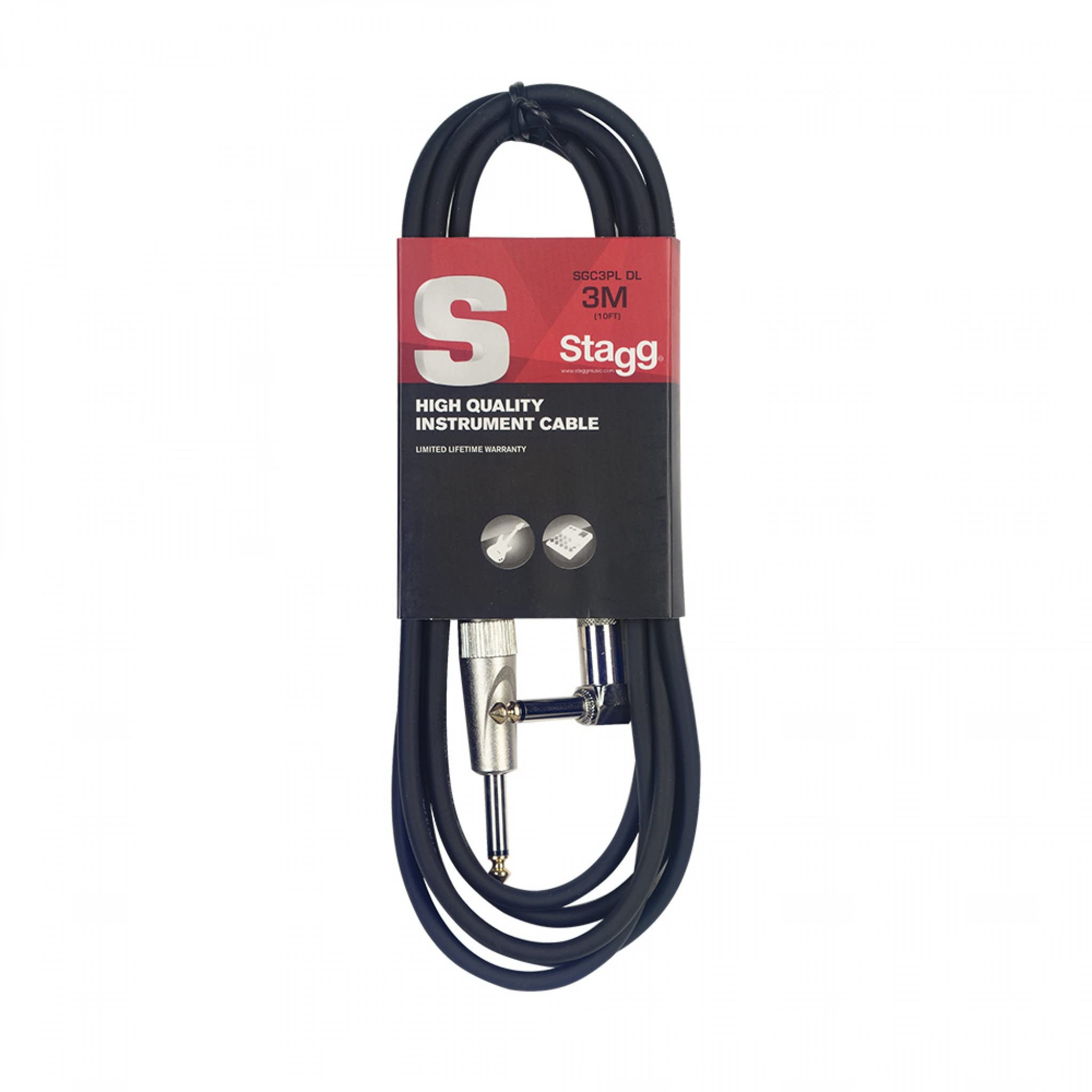 Stagg 3m Angled Guitar Cable - Black - SGC3PLDL