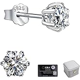 Moissanite Stud Earrings 0.3ct-1.0ct D Color VVS1 GRA 925 Sterling Silver Earrings 18K White Gold Plated Diamond Wedding Earrings for Women Men