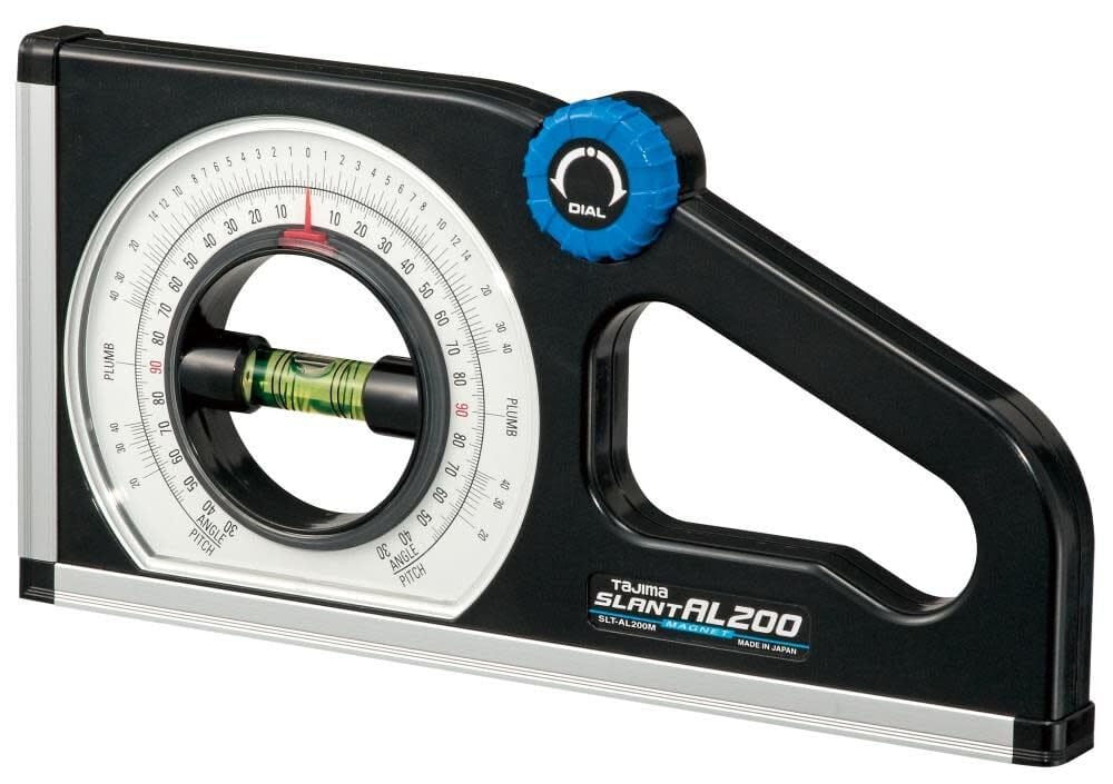 TAJIMA Slant Angle Meter - Dual-Scale Rotary Pitch Finder with Thumb Dial & Magnetic Base - SLT-AL200M