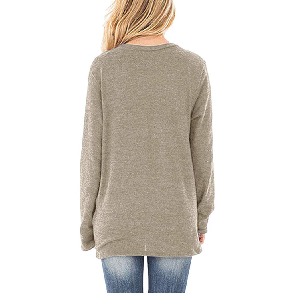 Musommer Women\'s Solid T Shirts Twist Knot Tunics Tops Blouses Womens Long Sleeve Pullover Tops Fitting Plain Shirts Beige