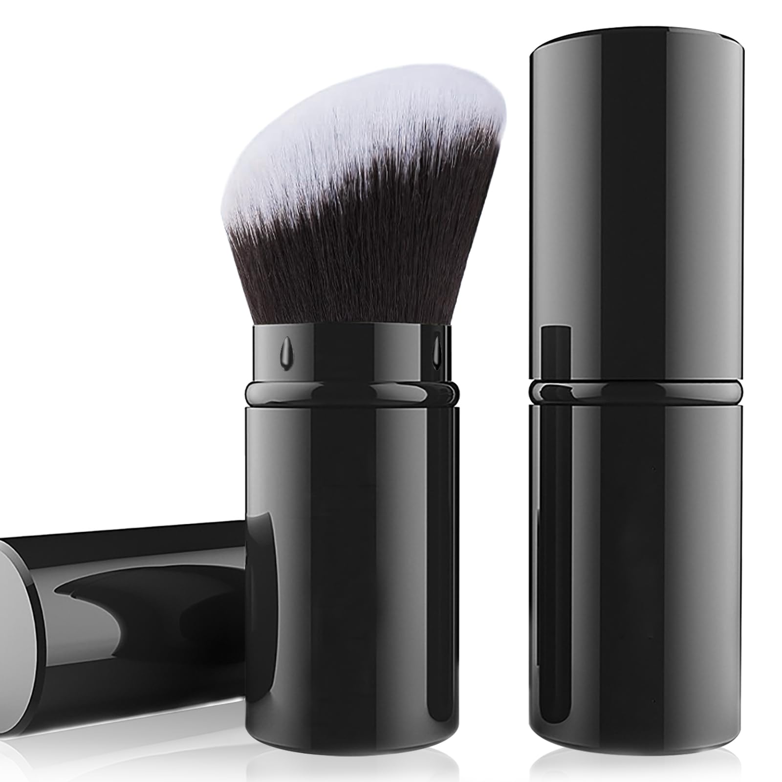 Falliny Retractable Airbrush Kabuki Brush, Angled Top Powder Foundation Professional Makeup Brushes with Aluminum Handle for Blush, Liquid, Cream, Cosmetics, Loose Powder