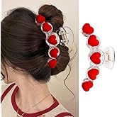 1PCS Valentine's Day Hair Clips -Red Heart Design Hair Accessories Hair Claw Clips Non Slip Transparent Hair Barrette Valentine's Day Hair Decoration Supplies Strong Hold Cute Shark Jaw Clip for Women
