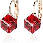 Cube Austrian Crystal Drop Leverback Earrings for Women Fashion 14K Rose Gold Plated Hypoallergenic Jewelry
