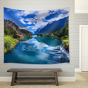 Beautiful Nature Norway Natural Landscape. Lovatnet Lake. - Fabric Wall Tapestry Home Decor - 51x60 inches