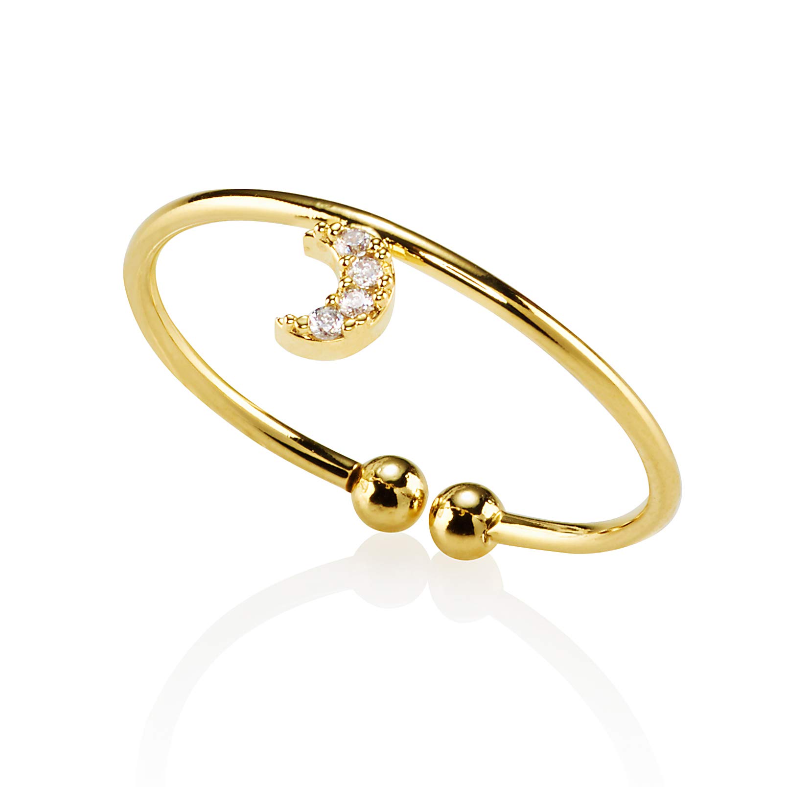 namana Dainty Rings for Women with Cubic Zirconia. Open Gold Ring for Women with a Moon Crescent Motif. Adjustable Gold Rings for Teen Girls and Women. Gold Plated Moon Ring Set with Zirconia.