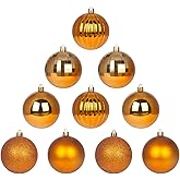 Orange Bronze 2.5" Christmas Balls Christmas Tree Decoration Ornaments Shatterproof Hanging Balls for Birthday Halloween Holiday Wedding Decorations Set of 10pcs