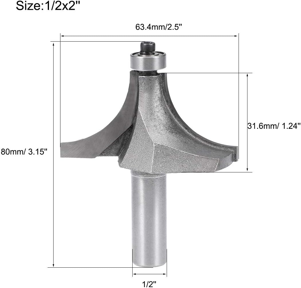 sourcing map Router Bit 1/2 Shank 2-Inch Cutter Dia Round Over Corner 2Flutes Tungsten Steel for Woodworking Milling Cutter Tool - Image 3