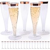 Prestee Set of 24 Plastic Champagne Flutes with Rose Gold Rim - 4.5 oz - Shatterproof Disposable Glasses - Elegant Design - Ideal for Weddings, Cocktail Parties, and Outdoor Celebrations