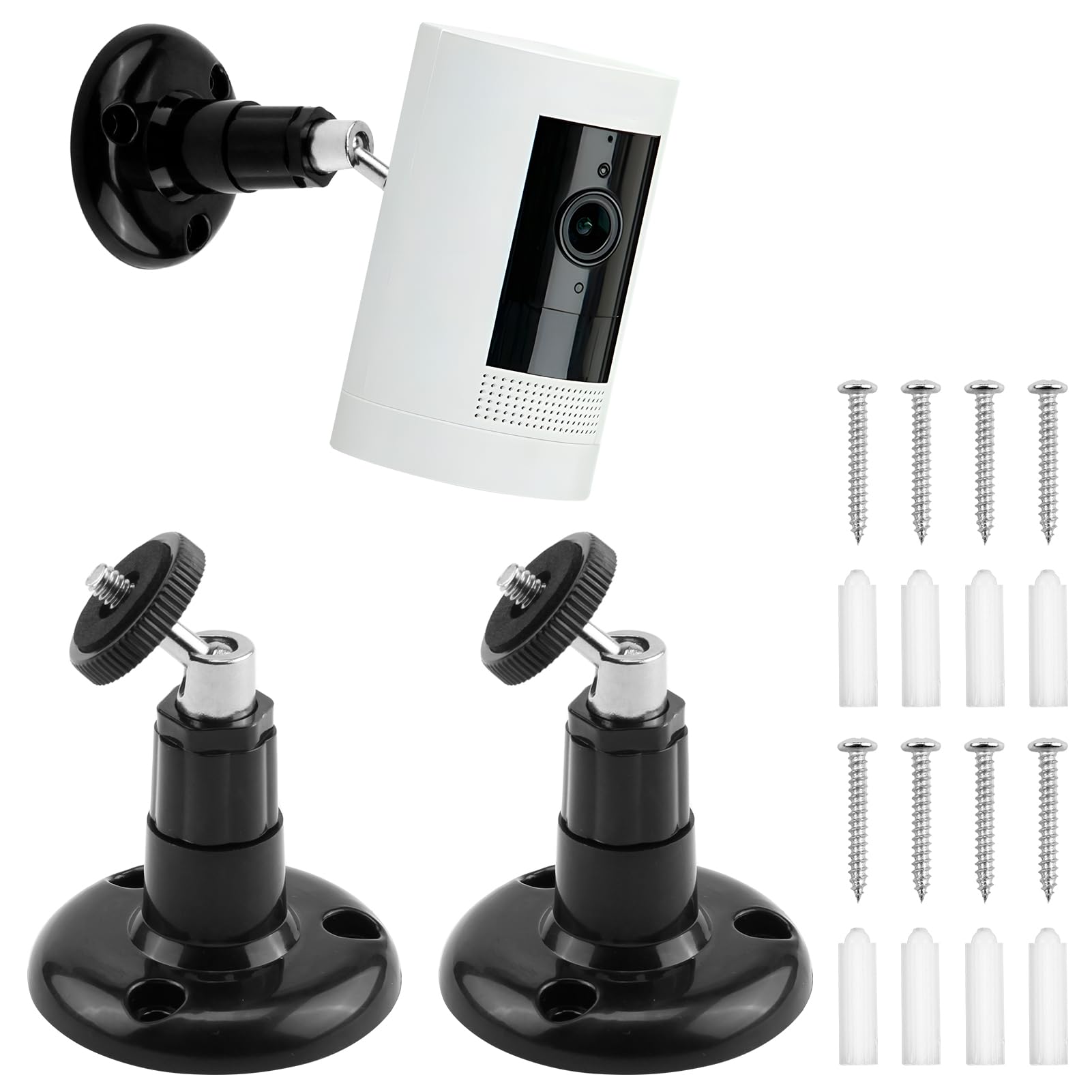 2 Pack Camera Mount for Ring Stick Up Camera Wall Mount Bracket for Outdoor Camera/Pro/Indoor Cam/Wyze Cam/Eufy Cam/Arlo Cameras, Suitable for All Cameras with Standard 1/4 Thread Holes, Black
