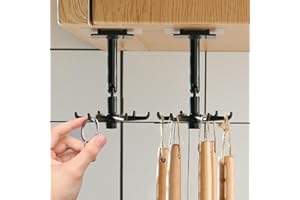 2PCS 360 Degree Rotatable Hooks Kitchen Spatula Spoon Storage Wall Mounted Hanger Six Claw Utensil Hook,11 * 2.5CM (Black)