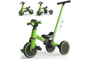 Bautia Kids Tricycle for Toddlers 1-3 with Push Handle, 5 in 1 Baby Balance Bike for 1-4 Years Old Boys Girls Gift with Removable Pedals (No Parent Steering Version)
