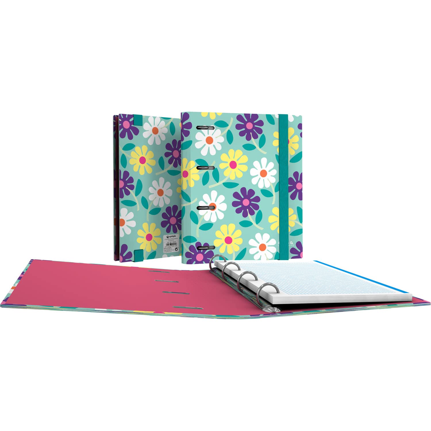 Grafoplás | Folder with A5 Refill | Includes Refill Sheets Square 5 x 5 Colour Edge | Curved Spine | Carpebook | Elena Corredoira Flowers | FSC