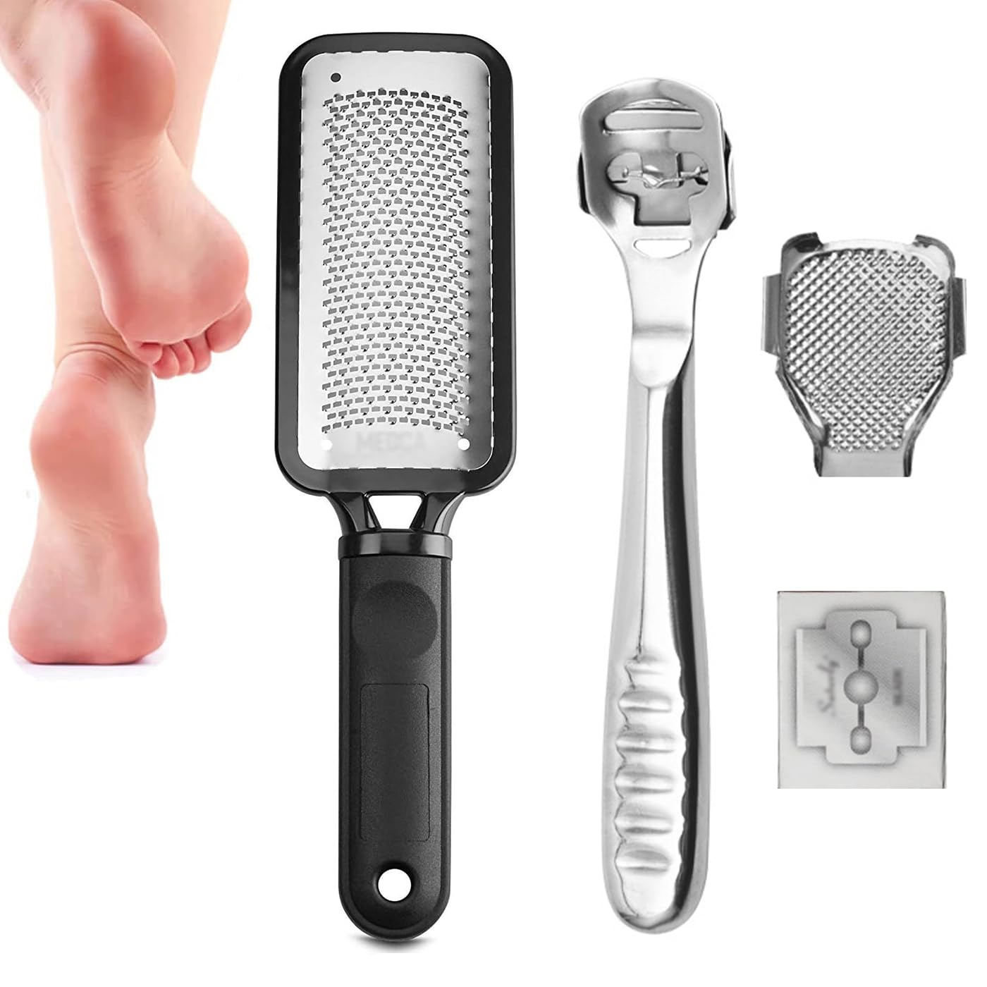 GWAWG Professional Pedicure Foot Stainless Steel Scrubber for Hard Skin 2 in 1 Double Sided Foot Care Tools to Remove Dry and Dead Skin