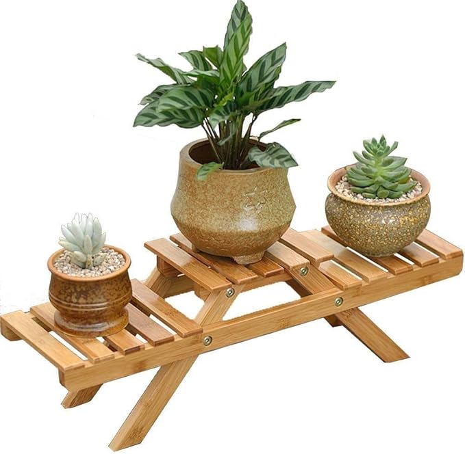 HXF- Soporte para flores de madera, soporte para 2 pisos, plantas