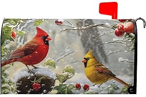 Dacawin Winter Cardinal Bird Oversized Magnetic Mailbox Covers Christmas Branches Snow Mailbox Wraps Large Size 25.5 X 21 Post Letter Box Covers Home Garden Outdoor Decorations